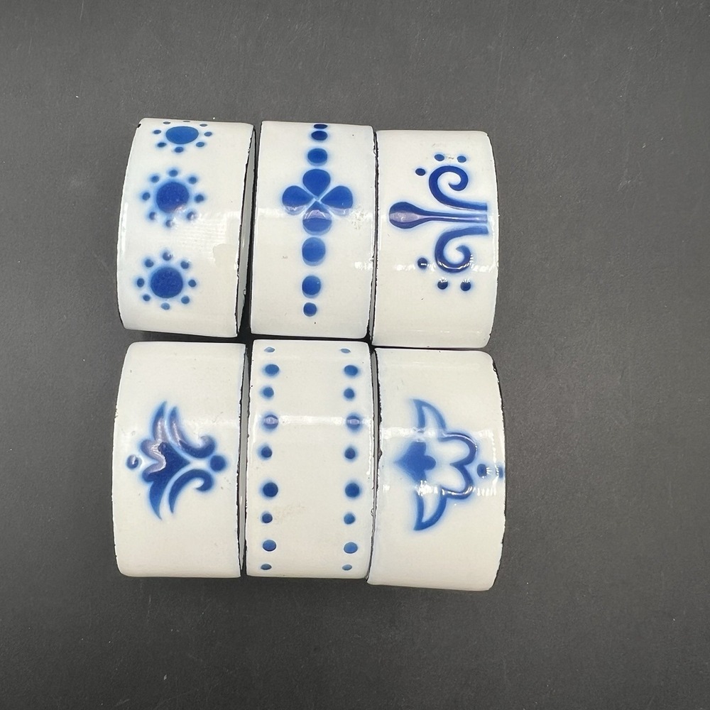 IKEA Heder Swedish Blue‎ White Enamel Napkin Rings Set of 6 Katarina Brieditis